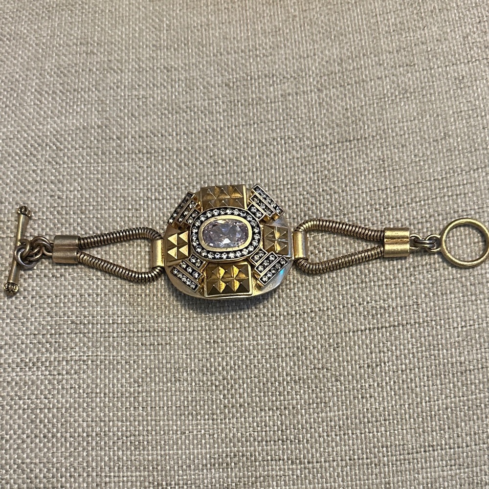 Vintage Gold Juicy Couture Geometric Toggle Bracelet with clear Stones